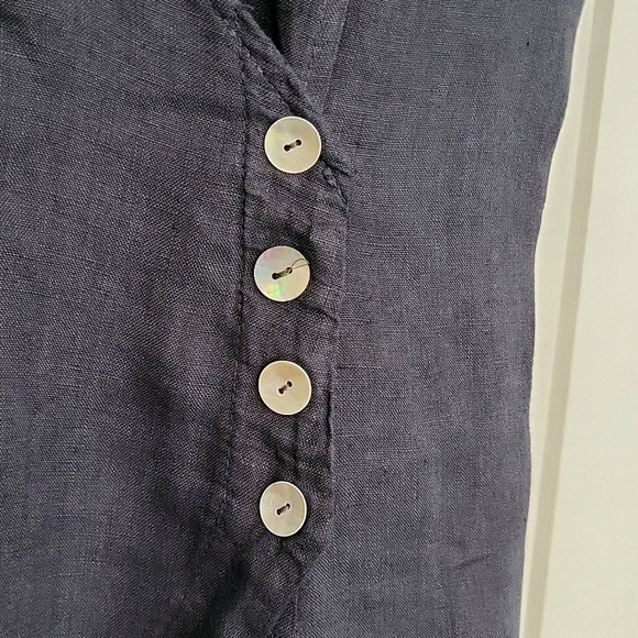 Oizini Lagenlook Linen Sleeveless Faux Wrap Dress - Slate Blue - S - Picture 3 of 10